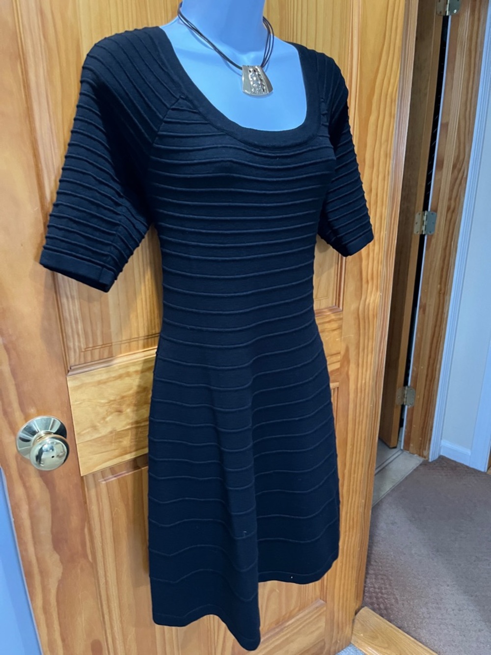 Takara Black Ribbed Scoop-Neck Midi Dress - Picture 3 of 8